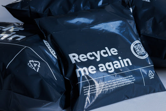 Recycled packaging showcasing eco-conscious and climate-friendly fashion efforts with sustainable material sourcing.