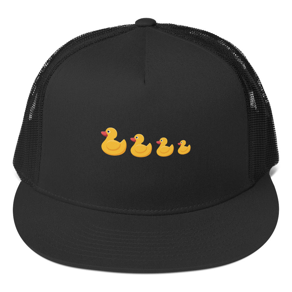 Follow the quack leader Trucker Cap - LUDE fashion, streetwear, unique designs, custom apparel, gift ideas, trendy, eco-friendly, statement pieces, graphic tees, sustainable fashion, minimalist, pop culture, creative prints, bold designs, limited edition, casual wear, artistic, lifestyle