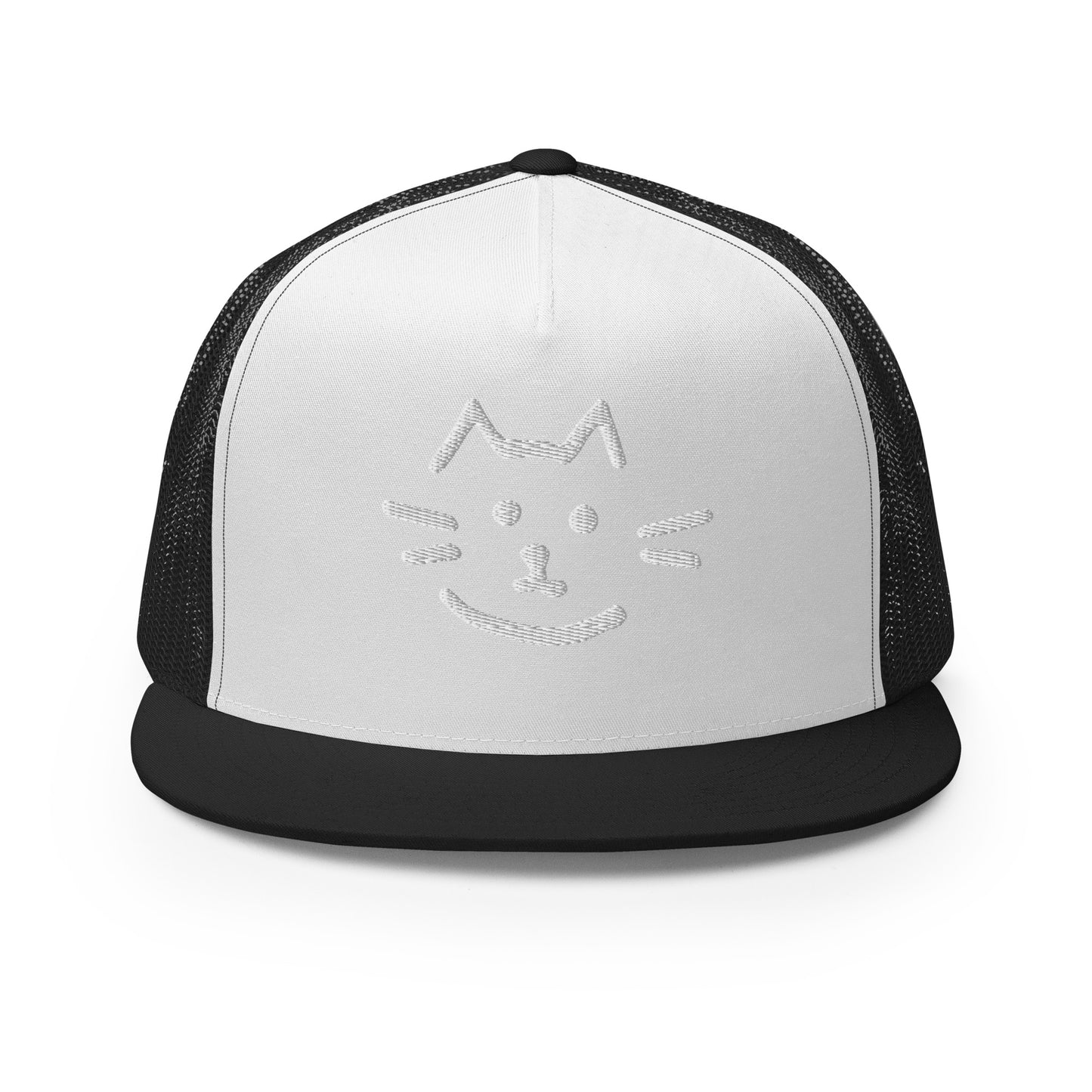 Meow Face Trucker Cap - LUDE fashion, streetwear, unique designs, custom apparel, gift ideas, trendy, eco-friendly, statement pieces, graphic tees, sustainable fashion, minimalist, pop culture, creative prints, bold designs, limited edition, casual wear, artistic, lifestyle