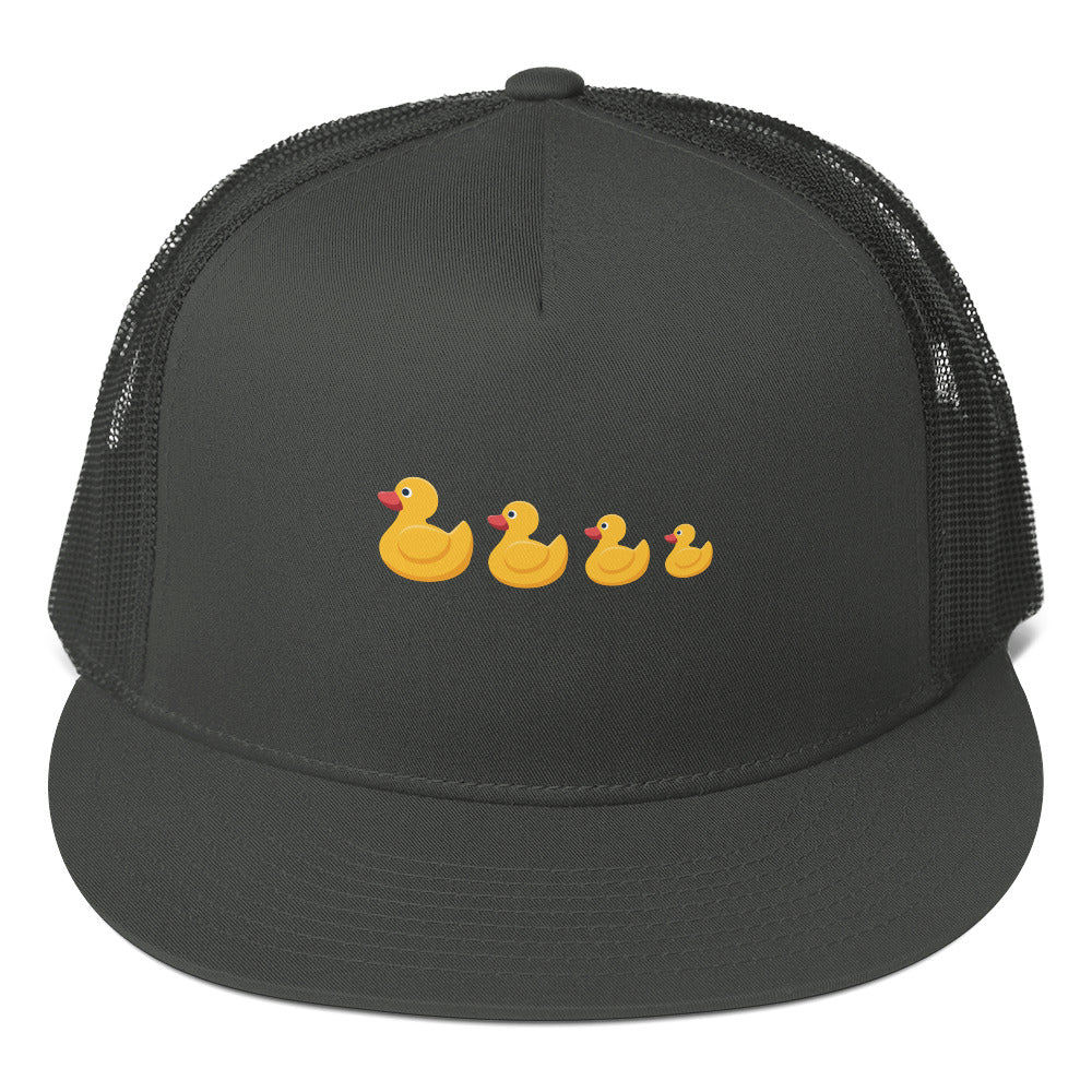 Follow the quack leader Trucker Cap - LUDE fashion, streetwear, unique designs, custom apparel, gift ideas, trendy, eco-friendly, statement pieces, graphic tees, sustainable fashion, minimalist, pop culture, creative prints, bold designs, limited edition, casual wear, artistic, lifestyle