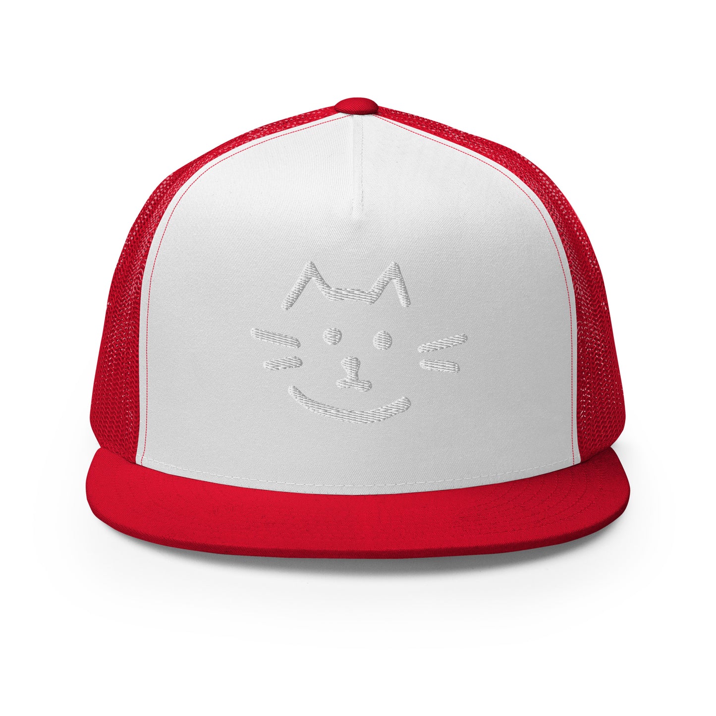 Meow Face Trucker Cap - LUDE fashion, streetwear, unique designs, custom apparel, gift ideas, trendy, eco-friendly, statement pieces, graphic tees, sustainable fashion, minimalist, pop culture, creative prints, bold designs, limited edition, casual wear, artistic, lifestyle