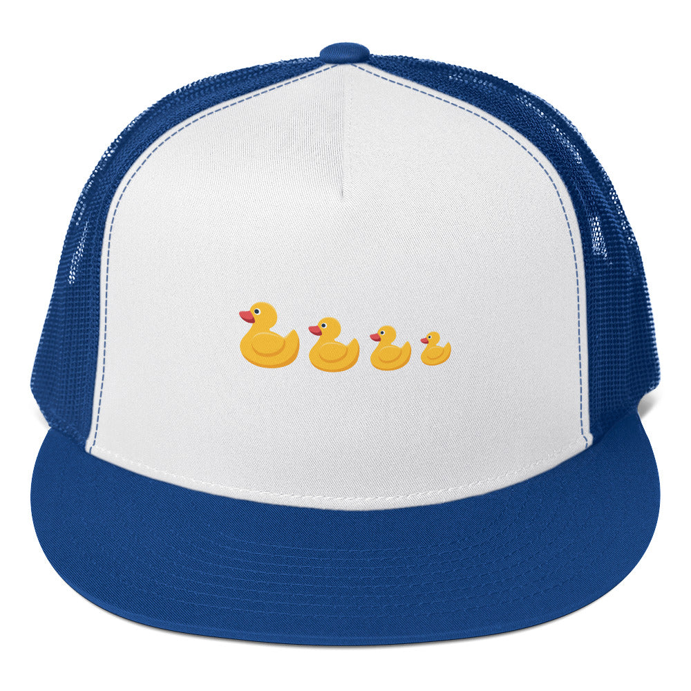 Follow the quack leader Trucker Cap - LUDE fashion, streetwear, unique designs, custom apparel, gift ideas, trendy, eco-friendly, statement pieces, graphic tees, sustainable fashion, minimalist, pop culture, creative prints, bold designs, limited edition, casual wear, artistic, lifestyle