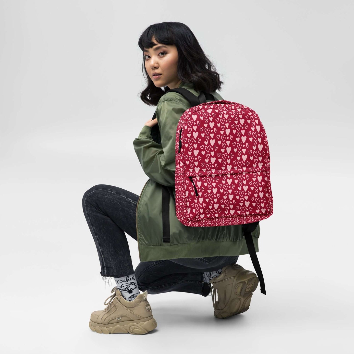 Love is in the air Backpack - LUDE fashion, streetwear, unique designs, custom apparel, gift ideas, trendy, eco-friendly, statement pieces, graphic tees, sustainable fashion, minimalist, pop culture, creative prints, bold designs, limited edition, casual wear, artistic, lifestyle