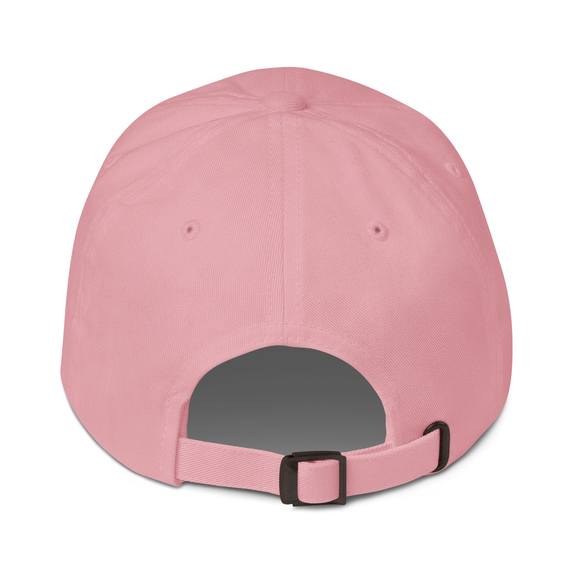 Pink dad hat with adjustable strap and low profile design, perfect for casual wear and custom apparel fashion statement.