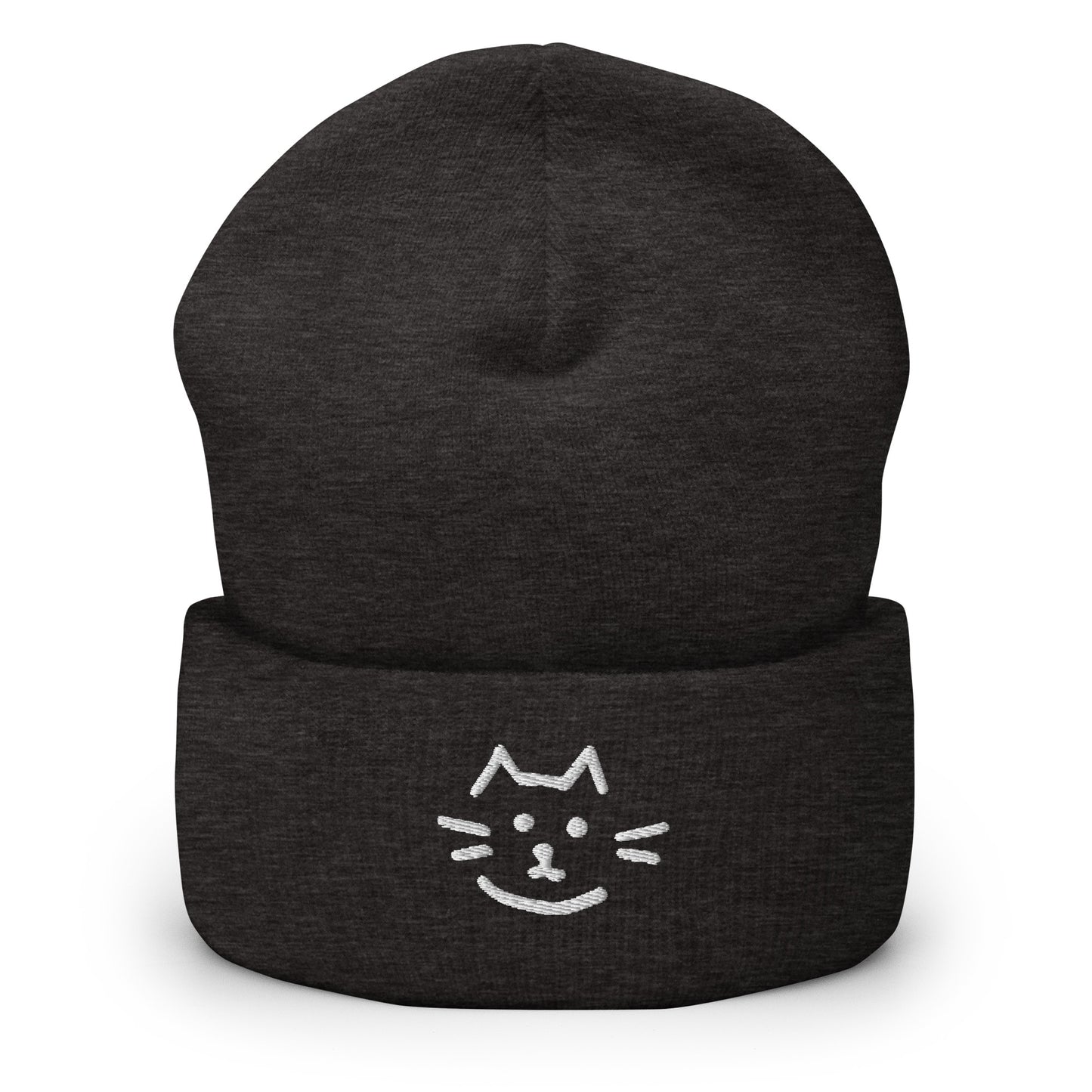 Meow Face Cuffed Beanie - LUDE fashion, streetwear, unique designs, custom apparel, gift ideas, trendy, eco-friendly, statement pieces, graphic tees, sustainable fashion, minimalist, pop culture, creative prints, bold designs, limited edition, casual wear, artistic, lifestyle