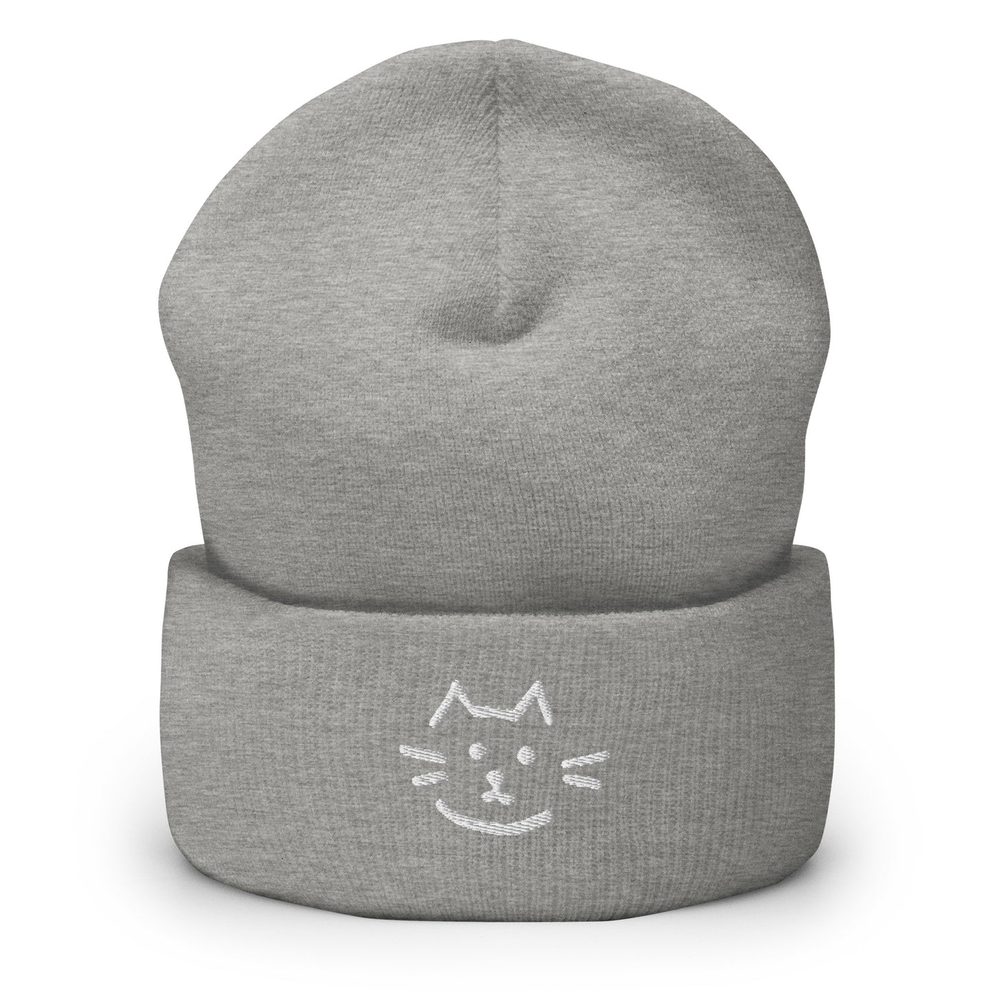 Meow Face Cuffed Beanie - LUDE fashion, streetwear, unique designs, custom apparel, gift ideas, trendy, eco-friendly, statement pieces, graphic tees, sustainable fashion, minimalist, pop culture, creative prints, bold designs, limited edition, casual wear, artistic, lifestyle