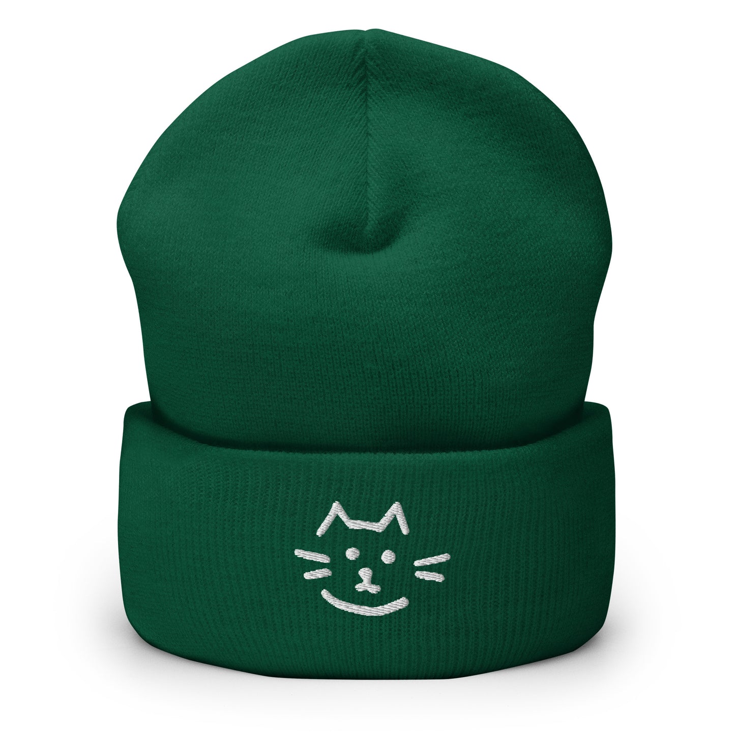 Meow Face Cuffed Beanie - LUDE fashion, streetwear, unique designs, custom apparel, gift ideas, trendy, eco-friendly, statement pieces, graphic tees, sustainable fashion, minimalist, pop culture, creative prints, bold designs, limited edition, casual wear, artistic, lifestyle