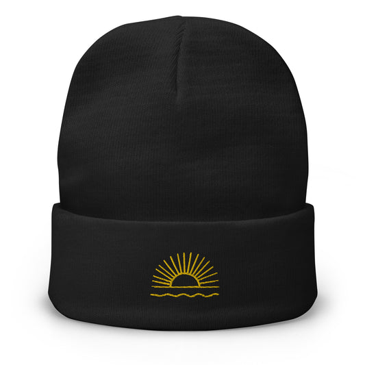 Sunrise Embroidered Beanie - LUDE fashion, streetwear, unique designs, custom apparel, gift ideas, trendy, eco-friendly, statement pieces, graphic tees, sustainable fashion, minimalist, pop culture, creative prints, bold designs, limited edition, casual wear, artistic, lifestyle