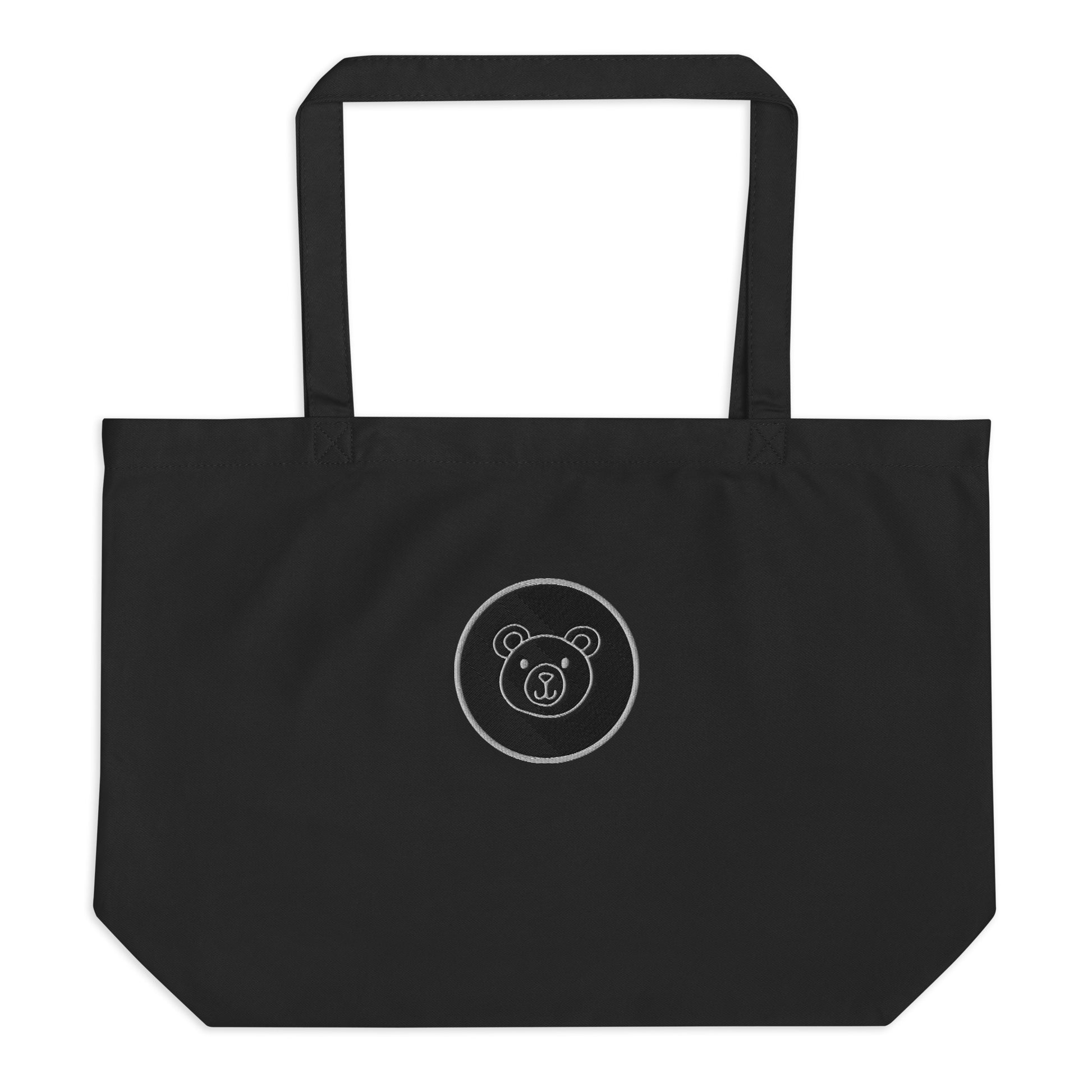 Stitched cute bear large organic tote bag - LUDE fashion, streetwear, unique designs, custom apparel, gift ideas, trendy, eco-friendly, statement pieces, graphic tees, sustainable fashion, minimalist, pop culture, creative prints, bold designs, limited edition, casual wear, artistic, lifestyle