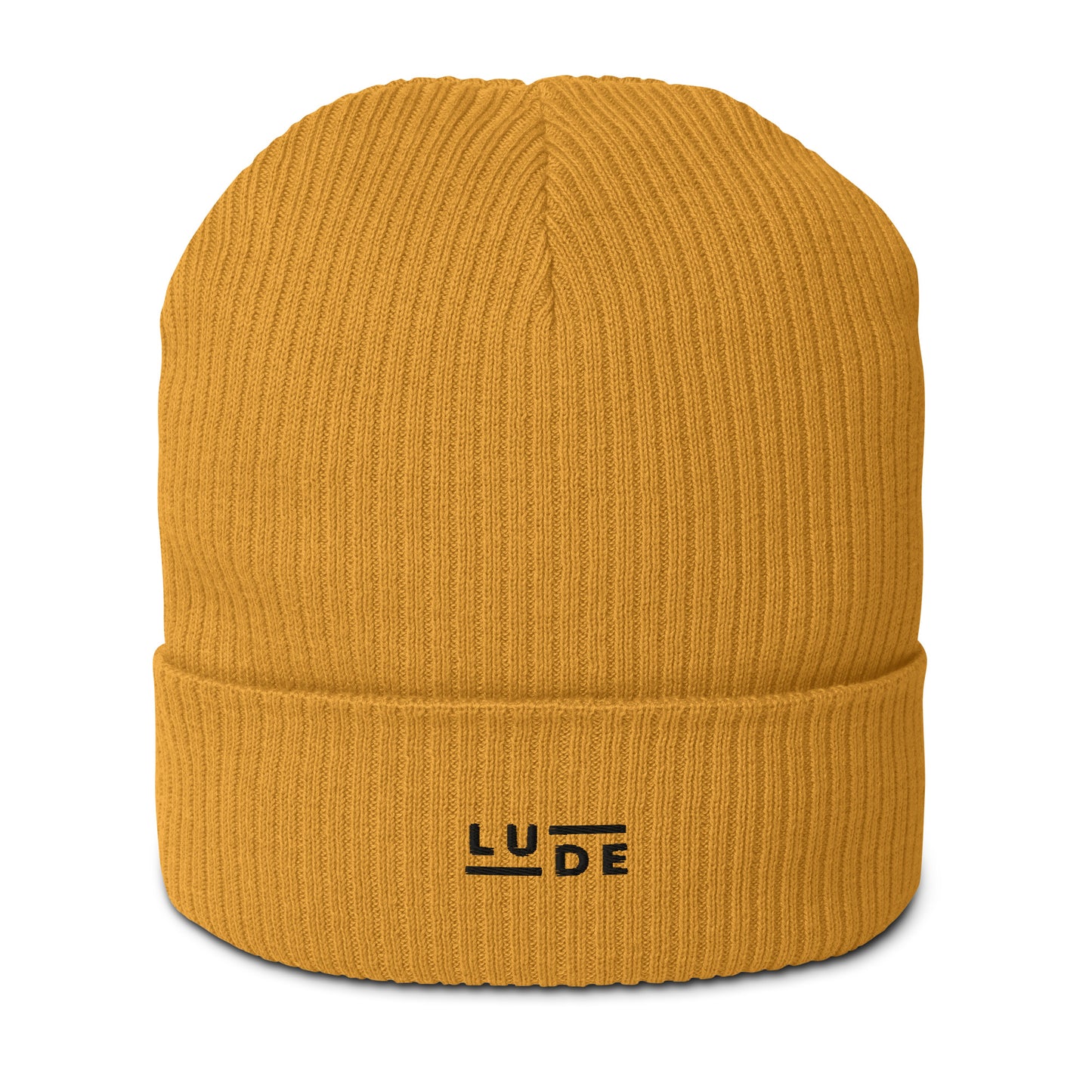 LUDE Organic ribbed beanie - LUDE fashion, streetwear, unique designs, custom apparel, gift ideas, trendy, eco-friendly, statement pieces, graphic tees, sustainable fashion, minimalist, pop culture, creative prints, bold designs, limited edition, casual wear, artistic, lifestyle