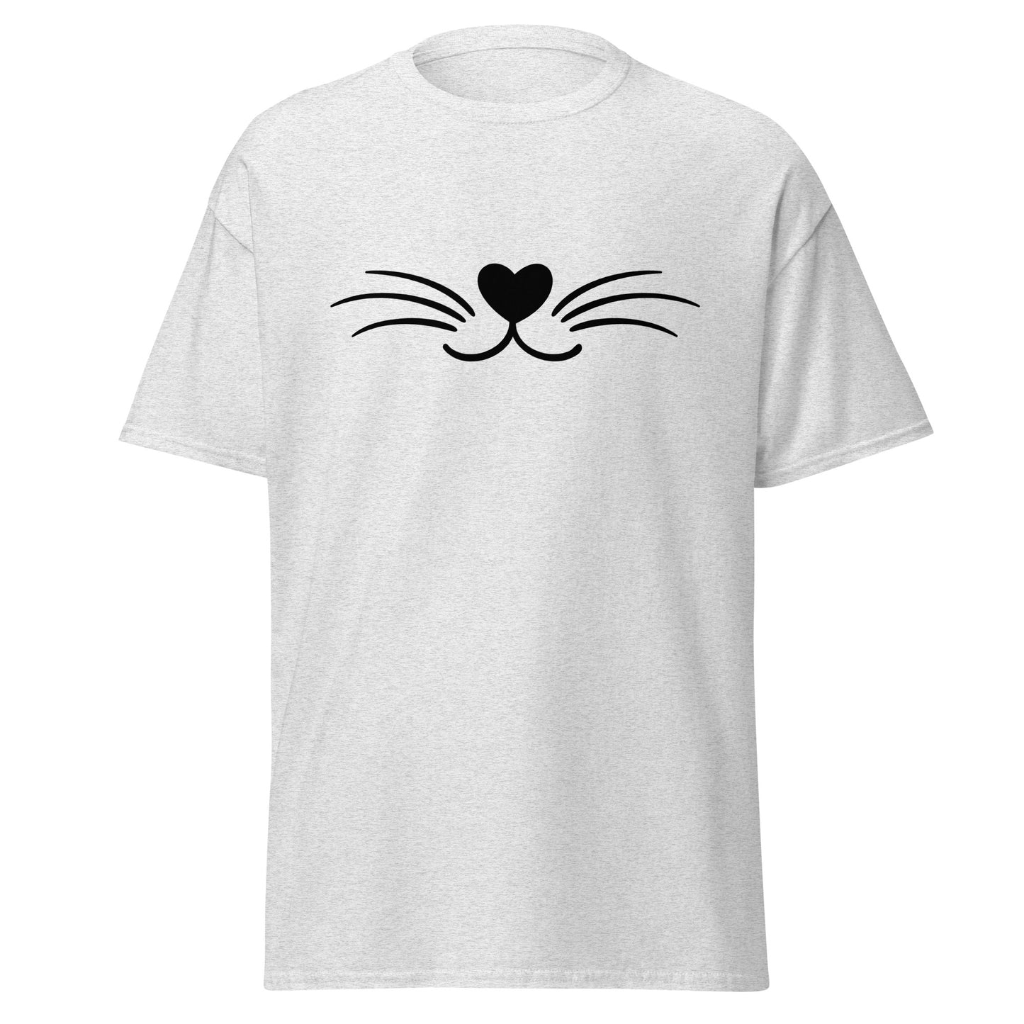 Unisex classic tee with heart and whisker design, trendy streetwear fashion, 100% cotton, minimalistic graphic, eco-friendly apparel