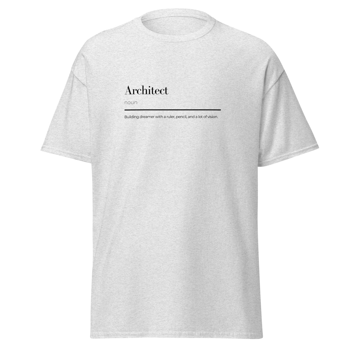 Unisex Architect wordplay tee, trendy minimalist design, perfect for fashion-forward streetwear and sustainable style enthusiasts.