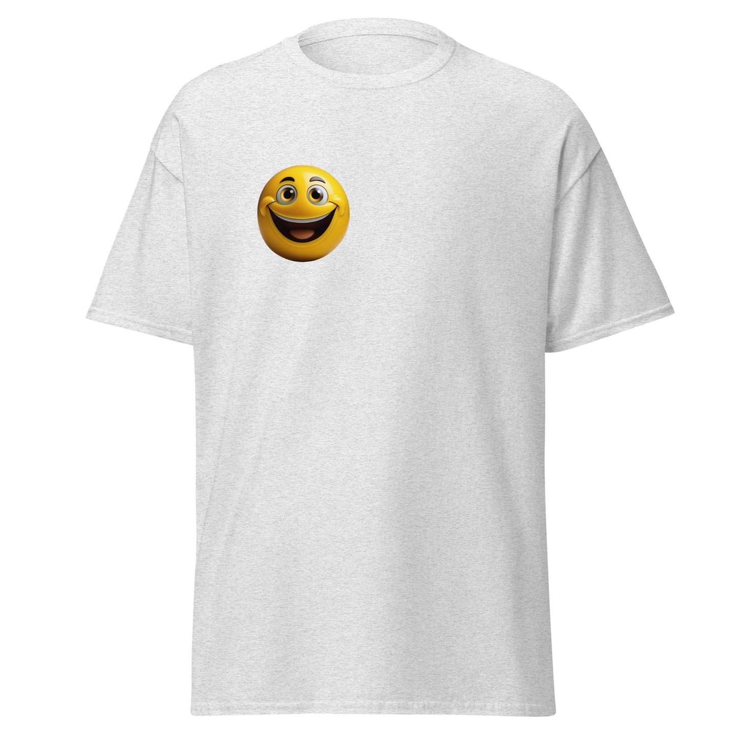 Cheerful Vibes Emoji Unisex Classic Tee in white, 100% cotton, combining trendy streetwear style with eco-friendly fashion.