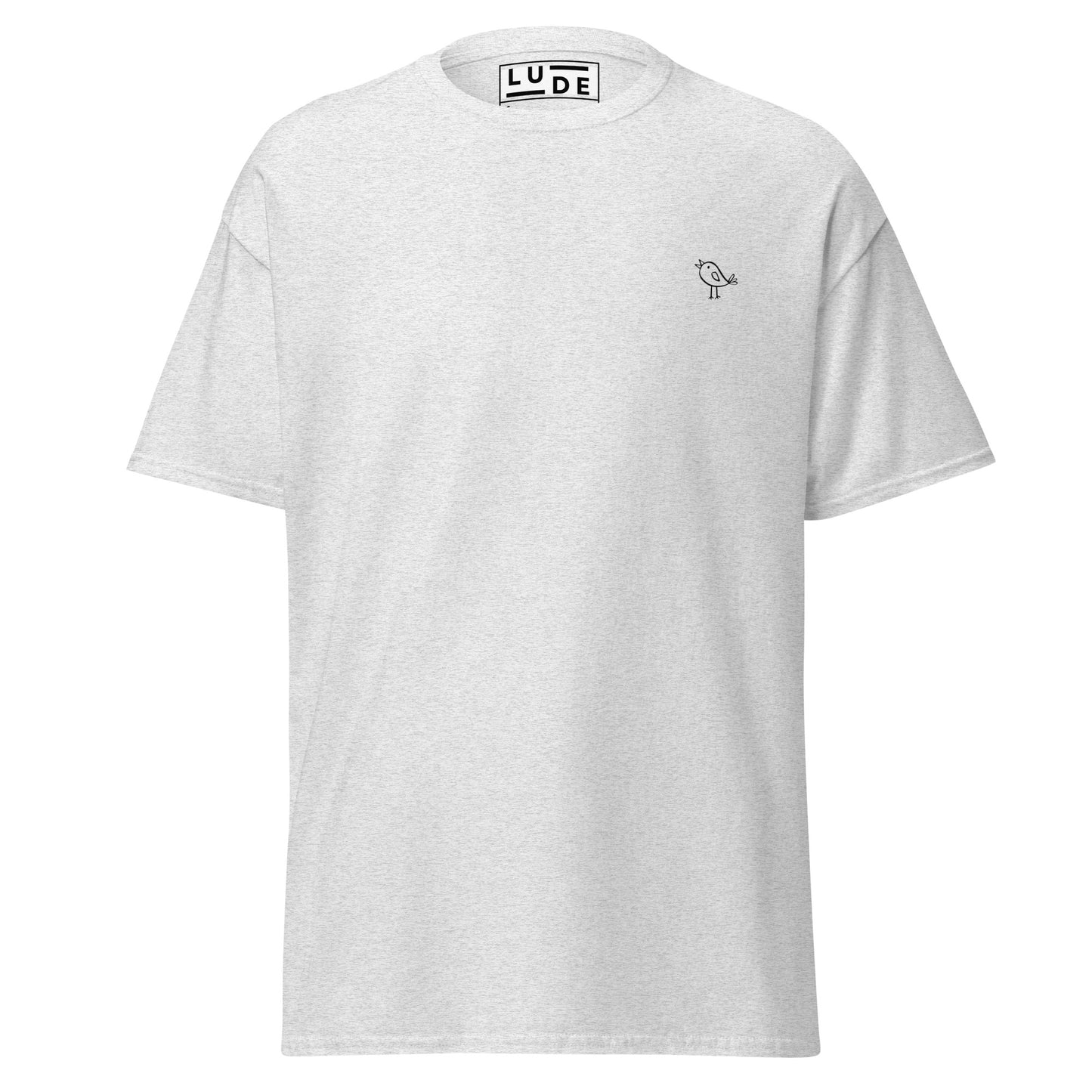 Unisex classic tee with bird print, perfect for minimalist streetwear and eco-friendly fashion. 100% cotton custom apparel.