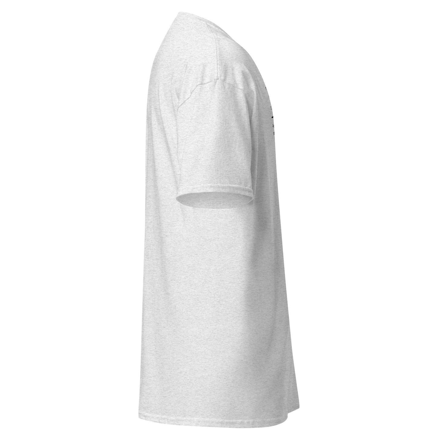 Side view of a white unisex cotton t-shirt, ideal for streetwear and fashion, featuring a minimalist and trendy design.