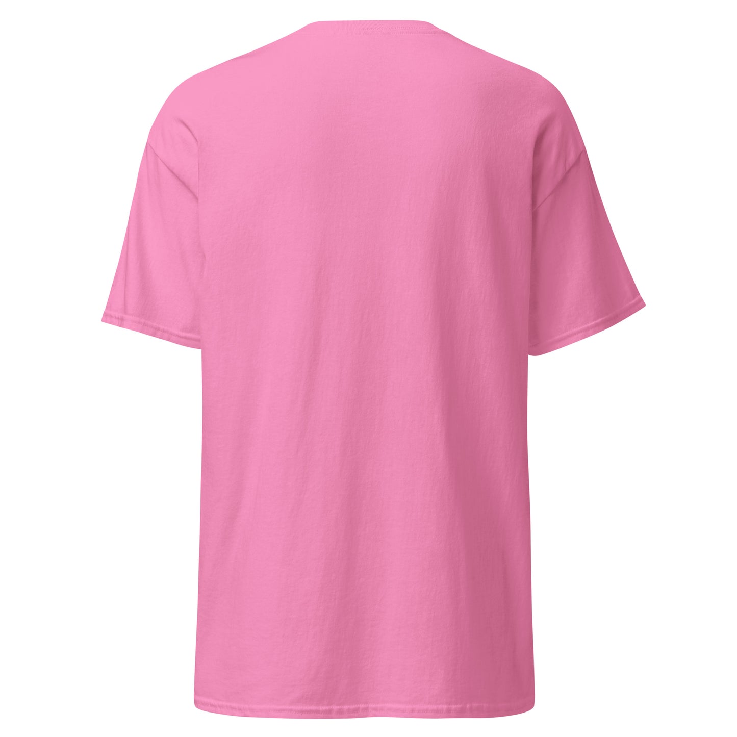 Pink unisex classic tee, 100% cotton, featuring minimalist design, perfect for trendy streetwear and eco-friendly fashion lovers.