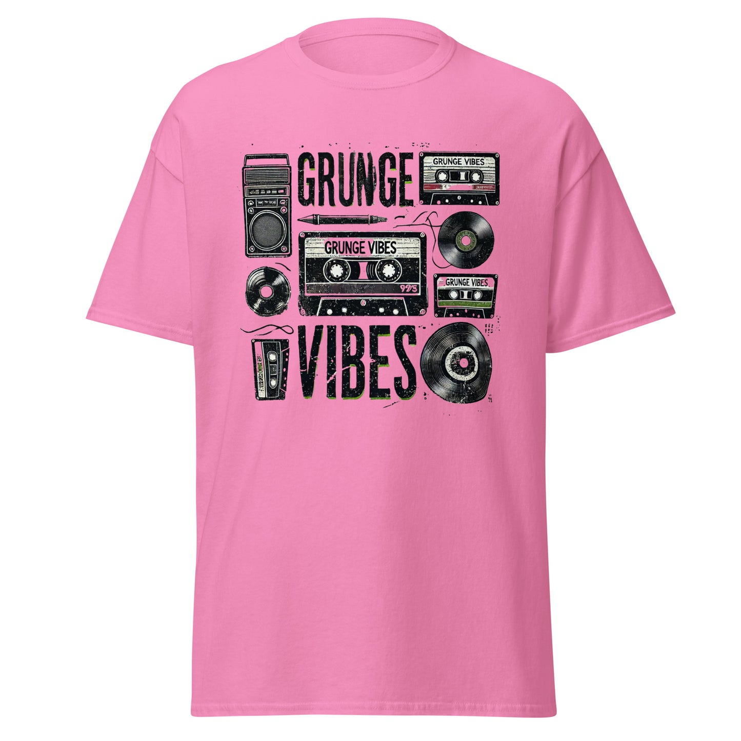 Grunge Vibes Cassette Tee - LUDE fashion, streetwear, unique designs, custom apparel, gift ideas, trendy, eco-friendly, statement pieces, graphic tees, sustainable fashion, minimalist, pop culture, creative prints, bold designs, limited edition, casual wear, artistic, lifestyle