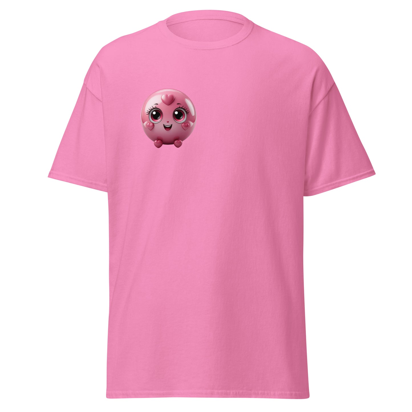 Love-Struck Emoji Unisex Tee in Pink - Trendy Cotton T-Shirt for Streetwear Fashion with Unique Artistic Design