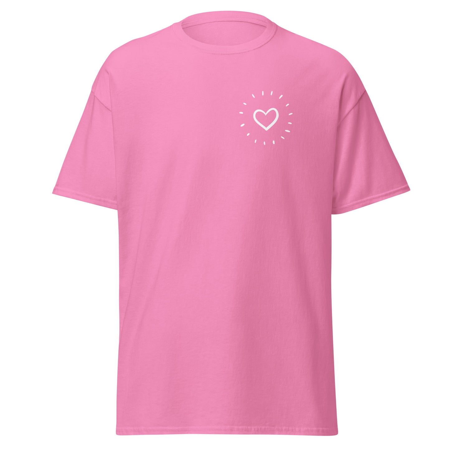 Pink Sunshine Heart unisex classic tee featuring a minimalist heart design, eco-friendly cotton, perfect for trendy streetwear outfits.