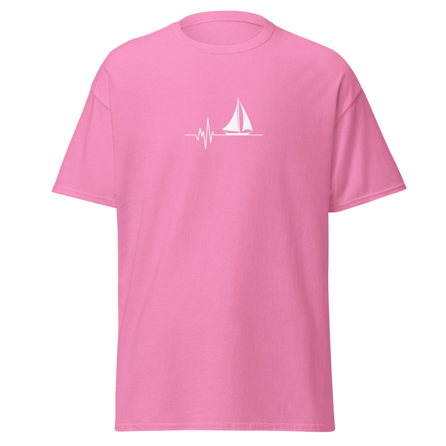 Pink sailing-themed unisex classic tee with heartbeat and sailboat design.