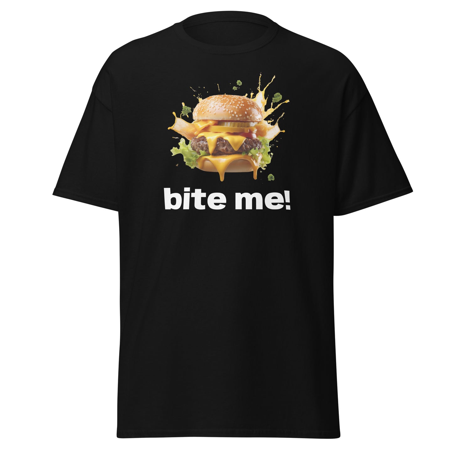 Bite me BURGER Unisex classic tee - LUDE fashion, streetwear, unique designs, custom apparel, gift ideas, trendy, eco-friendly, statement pieces, graphic tees, sustainable fashion, minimalist, pop culture, creative prints, bold designs, limited edition, casual wear, artistic, lifestyle