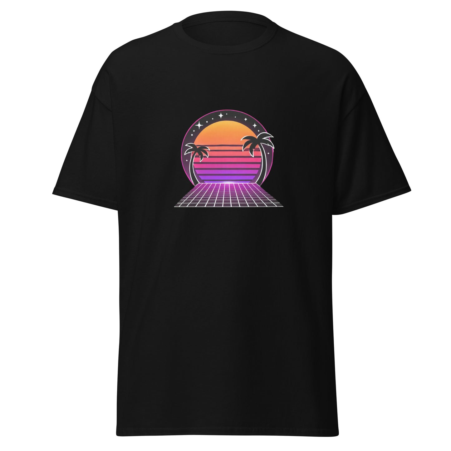 Neon Sunset Palm Tee - LUDE fashion, streetwear, unique designs, custom apparel, gift ideas, trendy, eco-friendly, statement pieces, graphic tees, sustainable fashion, minimalist, pop culture, creative prints, bold designs, limited edition, casual wear, artistic, lifestyle