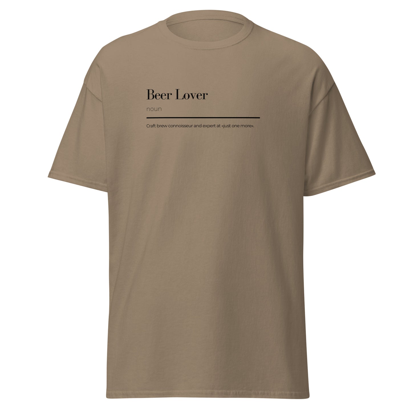 Beer Lover wordplay unisex classic tee, 100% cotton, minimalist design, trendy streetwear fashion, eco-friendly statement piece.