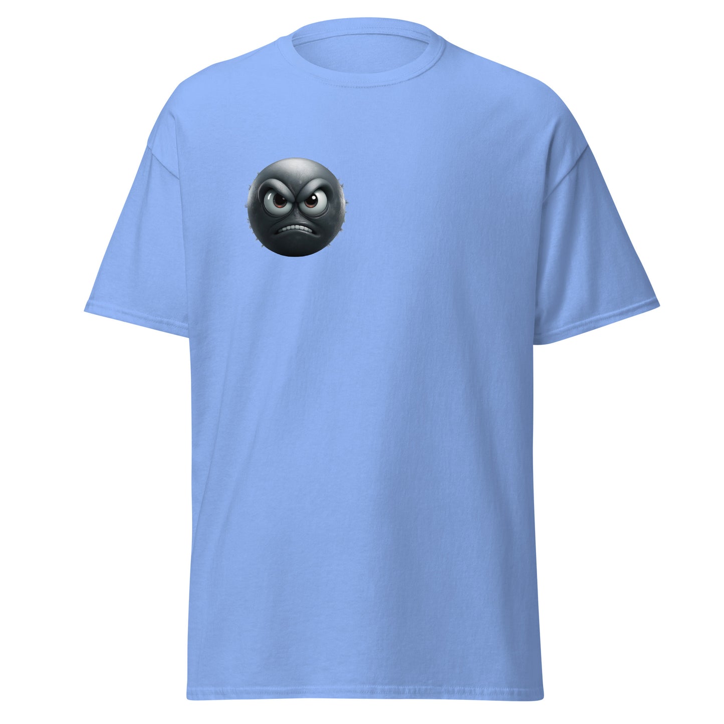 "Annoyed Mood Emoji Unisex Tee in Light Blue - Trendy Graphic T-Shirt, 100% Cotton, Unique Streetwear Fashion"