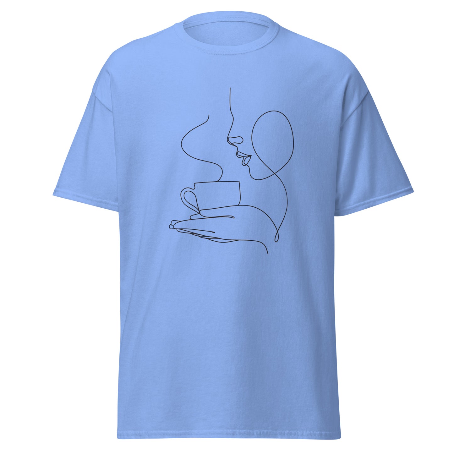 Unisex classic tee with trendy minimalist coffee cup design, ideal for streetwear fashion and eco-friendly custom apparel enthusiasts.