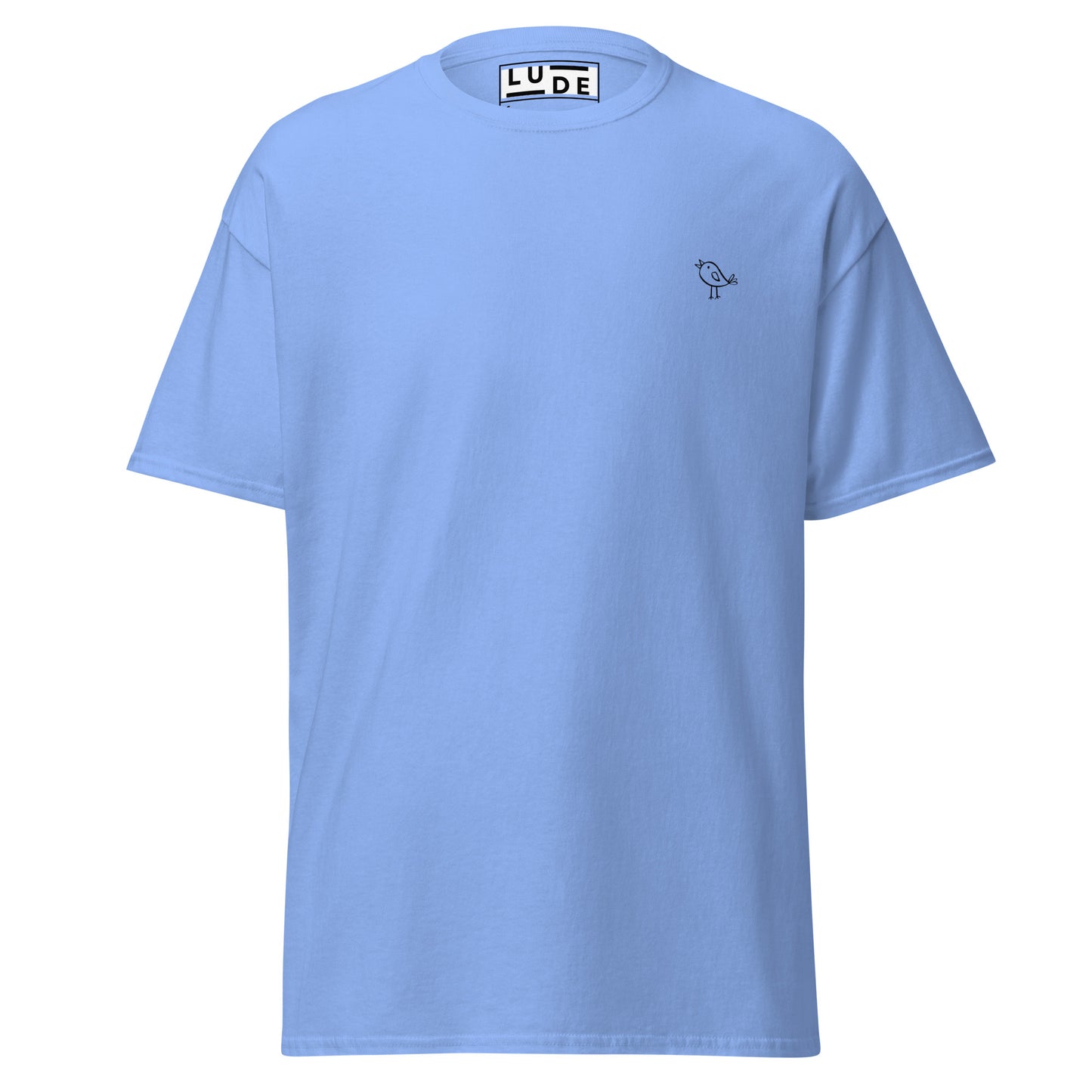 Light blue unisex classic tee with a minimalist bird design, perfect for trendy streetwear and sustainable fashion enthusiasts.