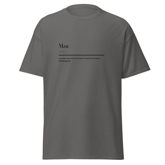 Man wordplay Unisex classic tee - LUDE fashion, streetwear, unique designs, custom apparel, gift ideas, trendy, eco-friendly, statement pieces, graphic tees, sustainable fashion, minimalist, pop culture, creative prints, bold designs, limited edition, casual wear, artistic, lifestyle