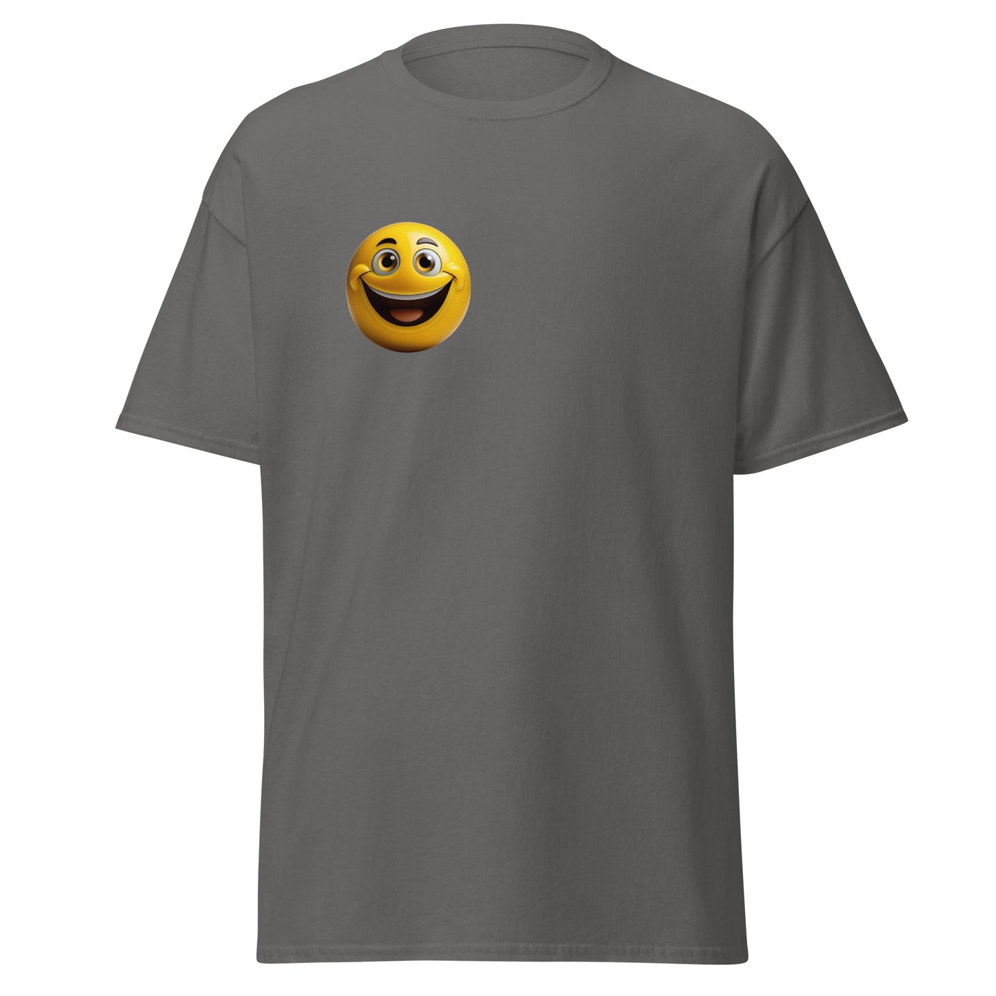 Cheerful Vibes Emoji Unisex Classic Tee - Trendy Streetwear Statement Graphic T-Shirt in Dark Gray Cotton