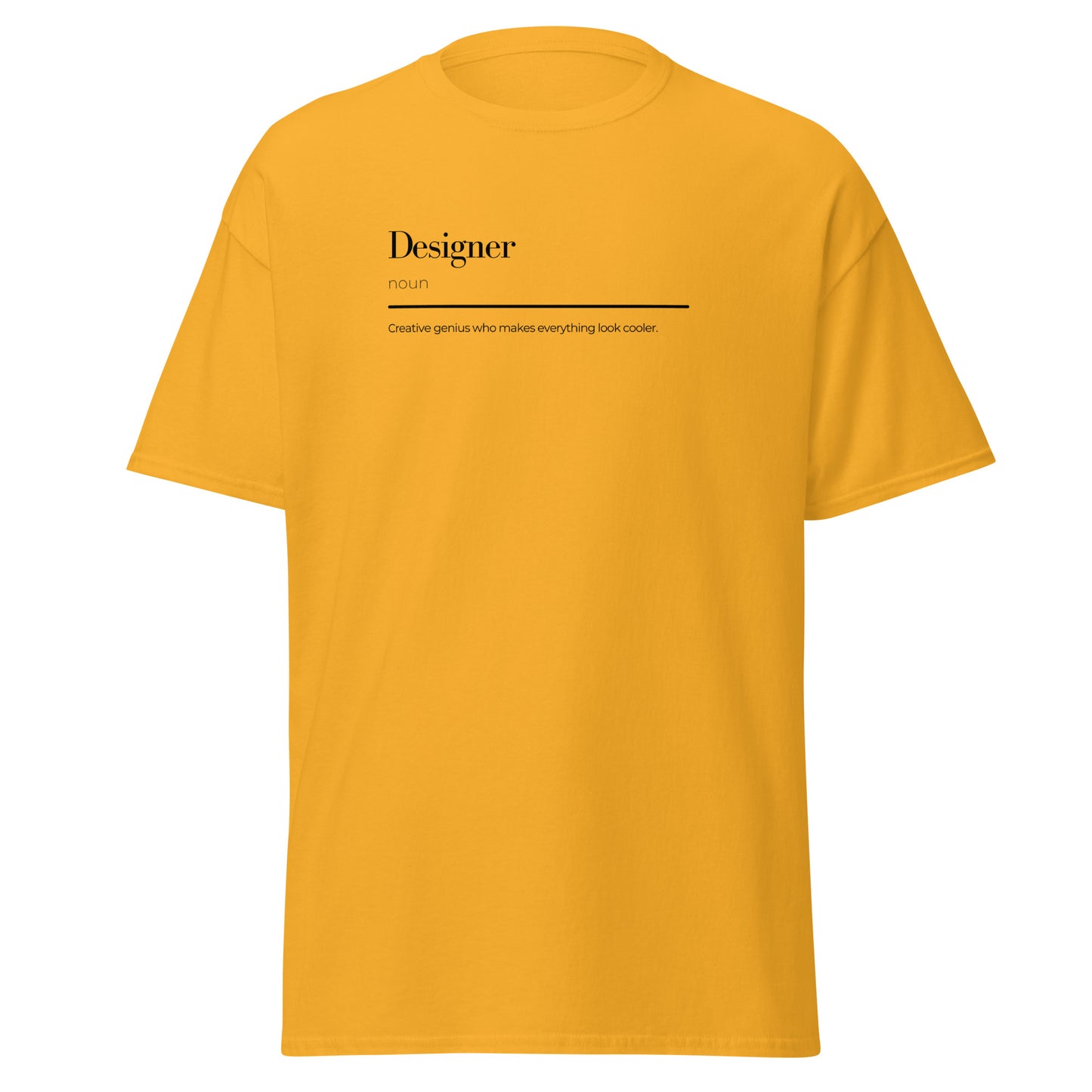 "Yellow designer wordplay unisex tee featuring minimalist creative print, perfect for trendy streetwear and sustainable fashion lovers."