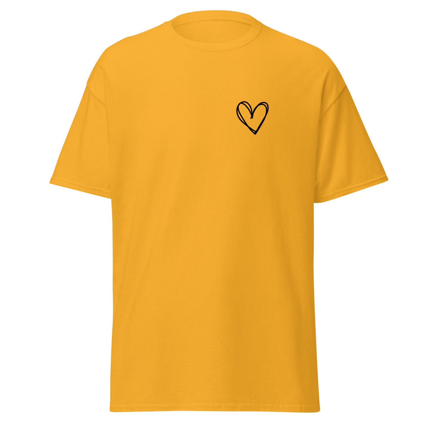 Yellow unisex tee with simple heart design, perfect for trendy streetwear and sustainable fashion lovers.