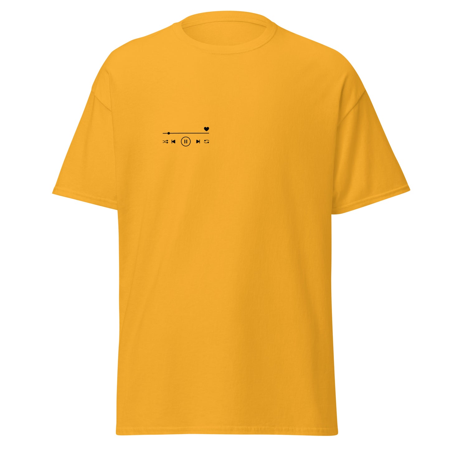 Unisex classic tee in yellow with minimalist music icon design, perfect for sustainable streetwear and trendy fashion lovers.