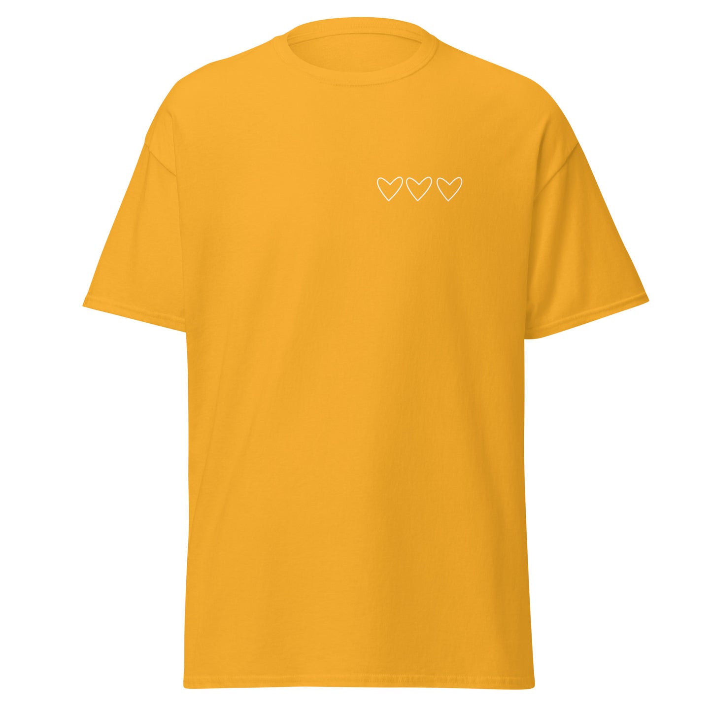 Unisex yellow t-shirt with heart design, 100% cotton, perfect for streetwear and casual outfits, eco-friendly and trendy fashion statement.