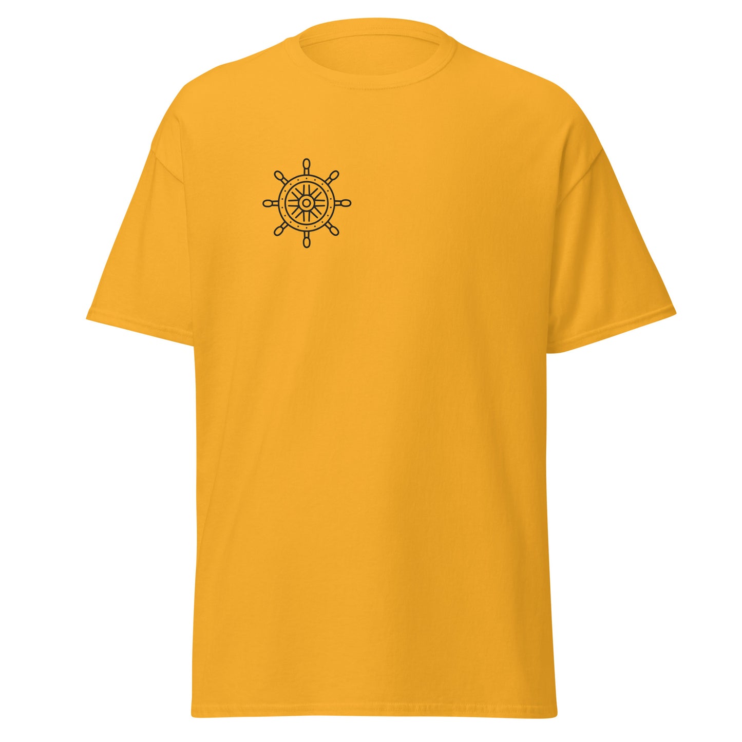 Captain's Command unisex classic tee in yellow with nautical design, fashion-forward streetwear, 100% cotton, trendy and eco-friendly.