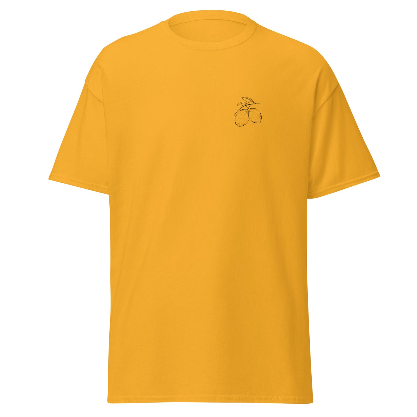 Unisex classic tee in yellow with minimalistic fruit design, 100% cotton, trendy streetwear fashion, eco-friendly and unique gift idea.