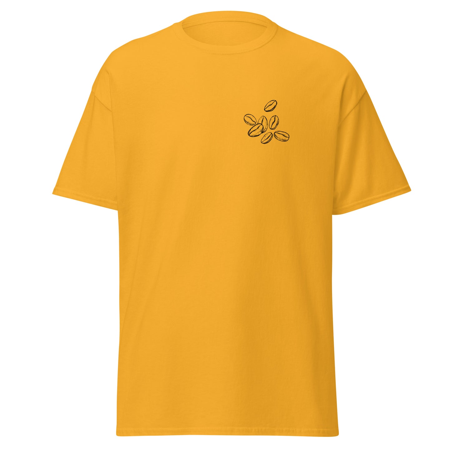 Yellow unisex classic tee with coffee bean graphic, perfect for trendy streetwear and sustainable fashion enthusiasts.