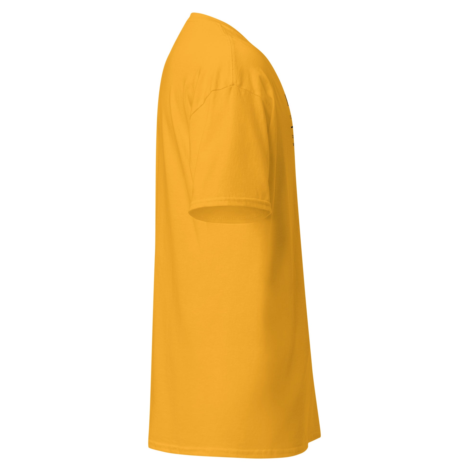 Unisex yellow tee side view showcasing classic fit and bold color, perfect for trendy streetwear and minimalist fashion.