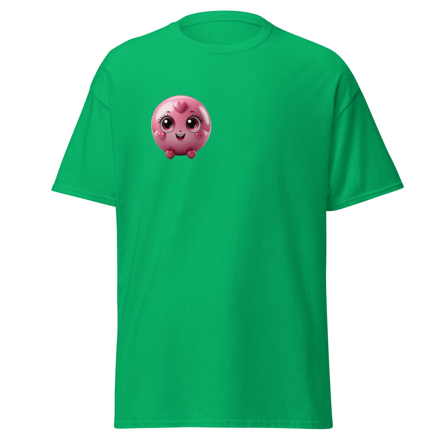 Love-Struck Emoji Unisex Tee in Green - Trendy Cotton Streetwear Fashion with Unique Graphic Design