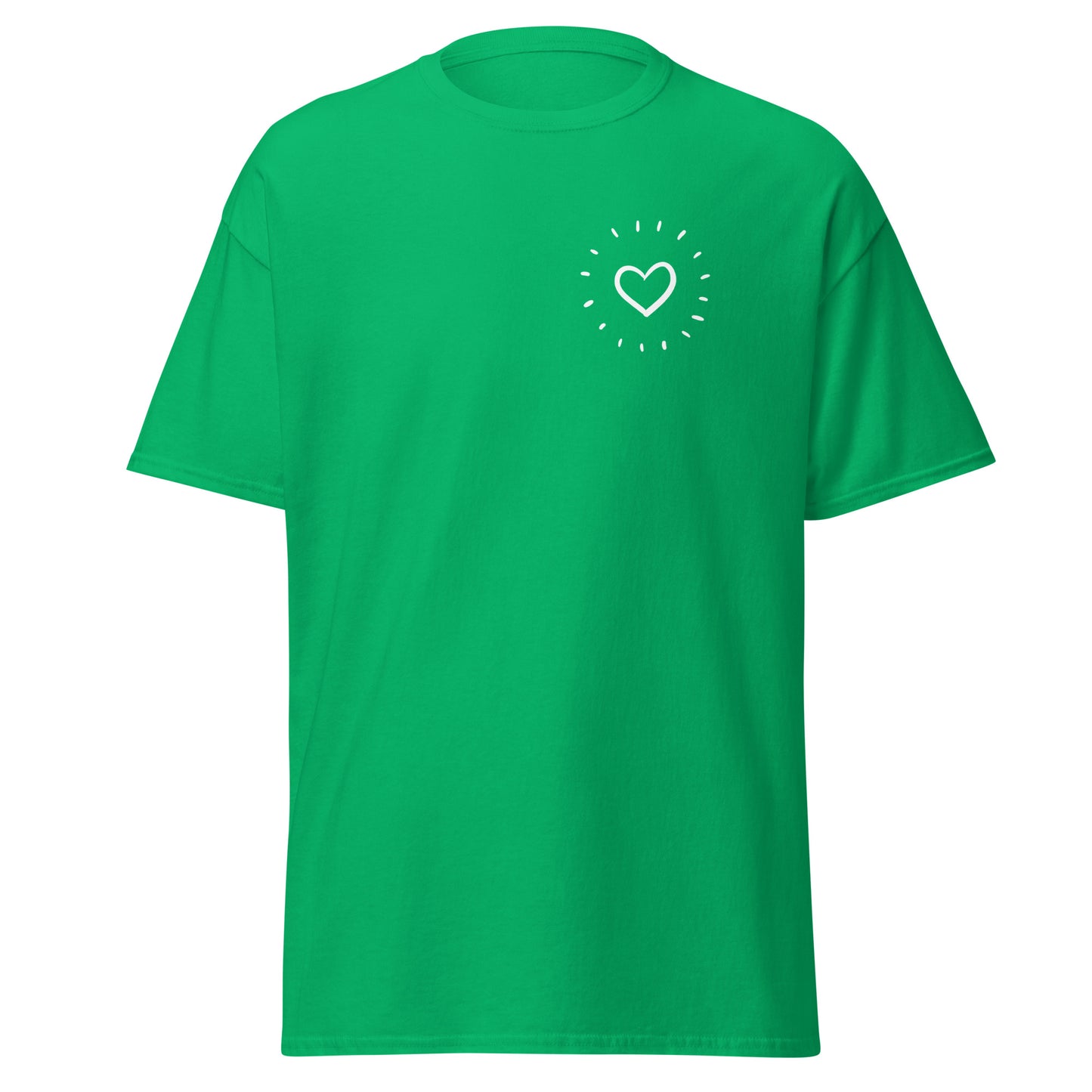 Green Sunshine Heart unisex classic tee, trendy streetwear with a minimalist heart design, perfect for sustainable and eco-friendly fashion.