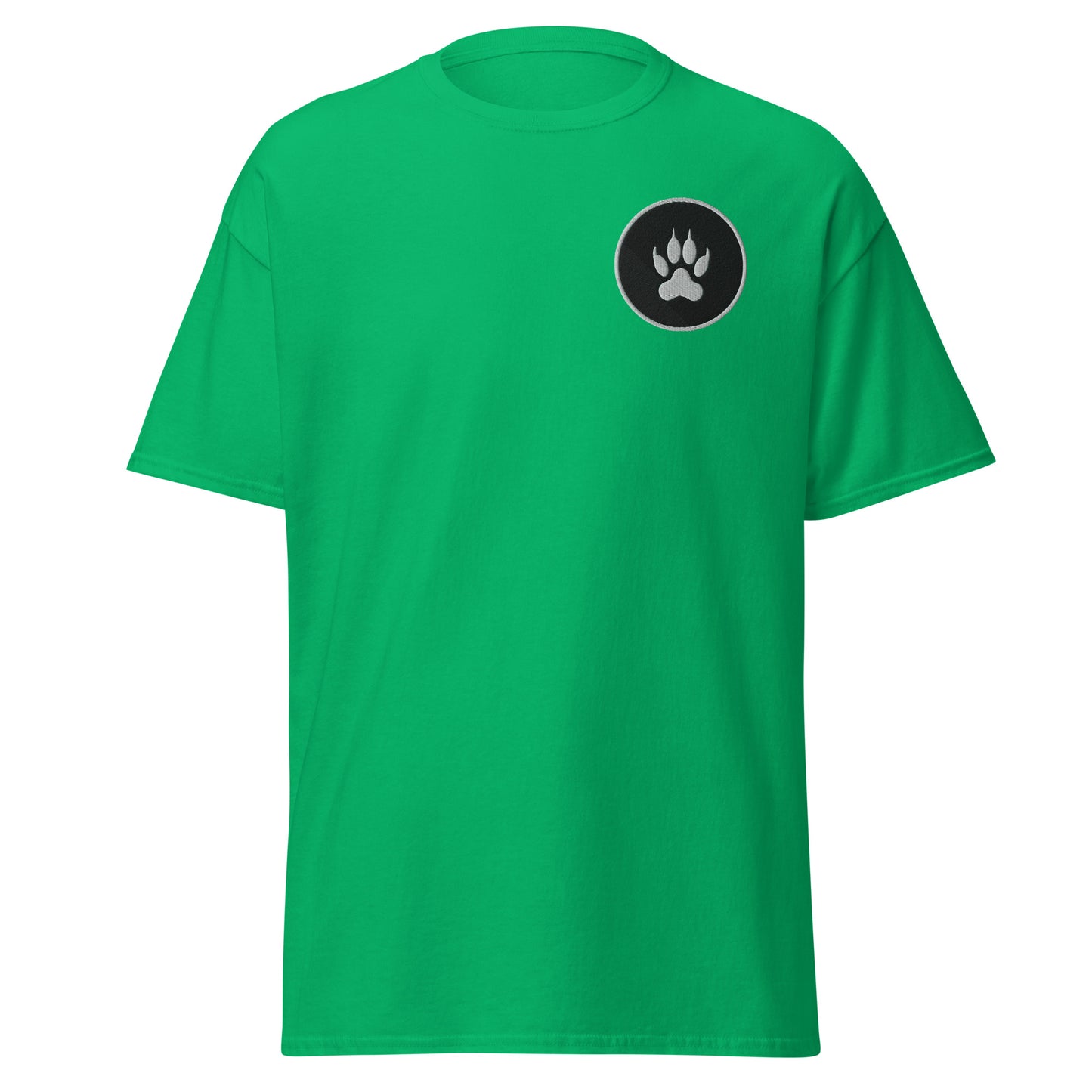 Unisex green tee with paw print design, eco-friendly cotton, trendy streetwear fashion, perfect for unique statement outfits