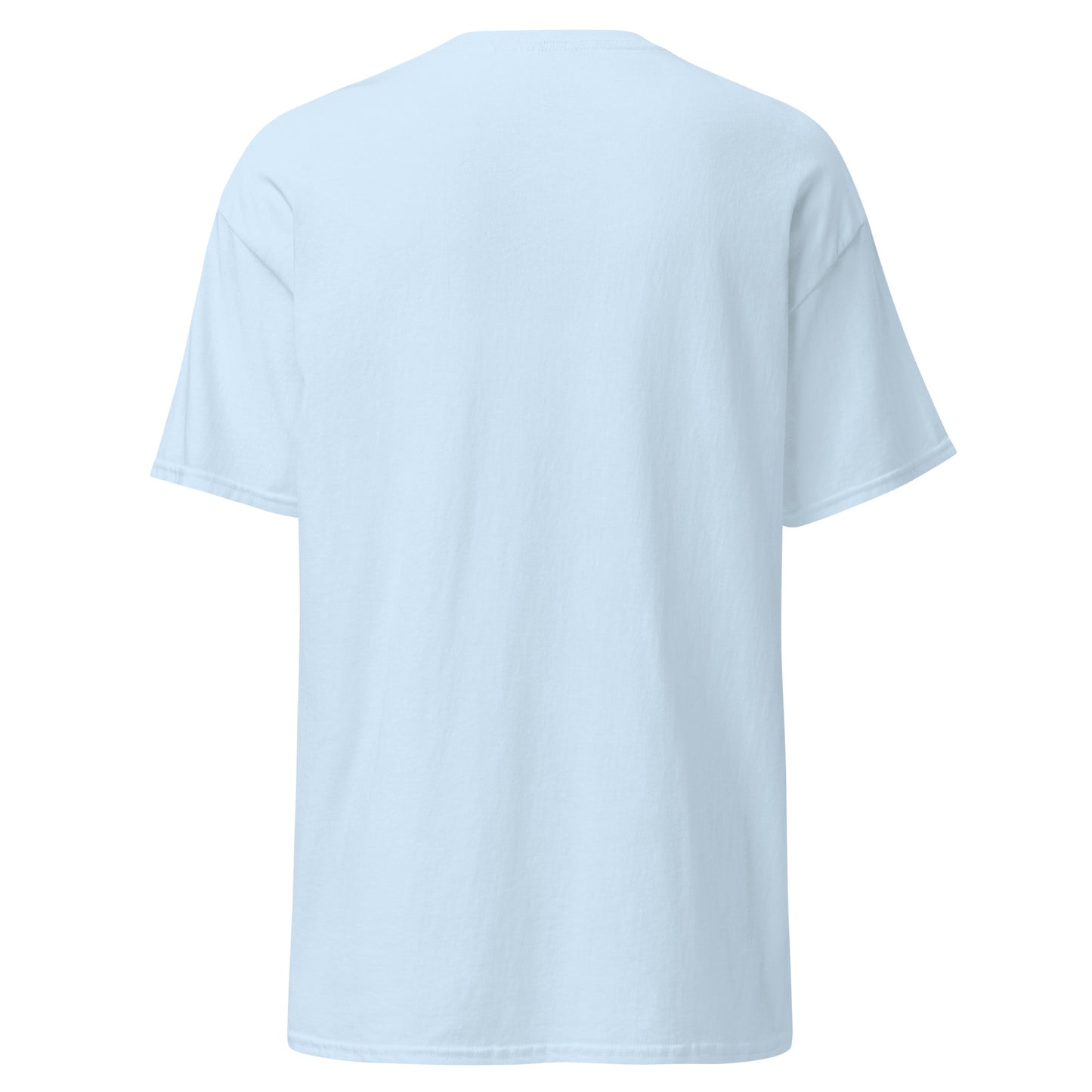 Light blue unisex classic tee, 100% cotton, back view. Perfect for trendy streetwear and casual minimalist fashion.