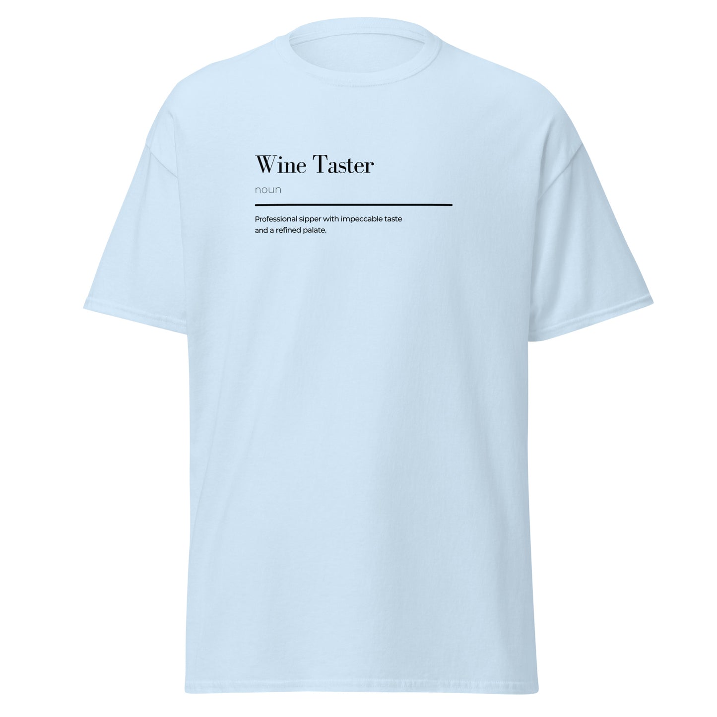 Unisex classic tee with Wine Taster print, 100% cotton, trendy streetwear fashion, minimalist design, perfect gift idea.