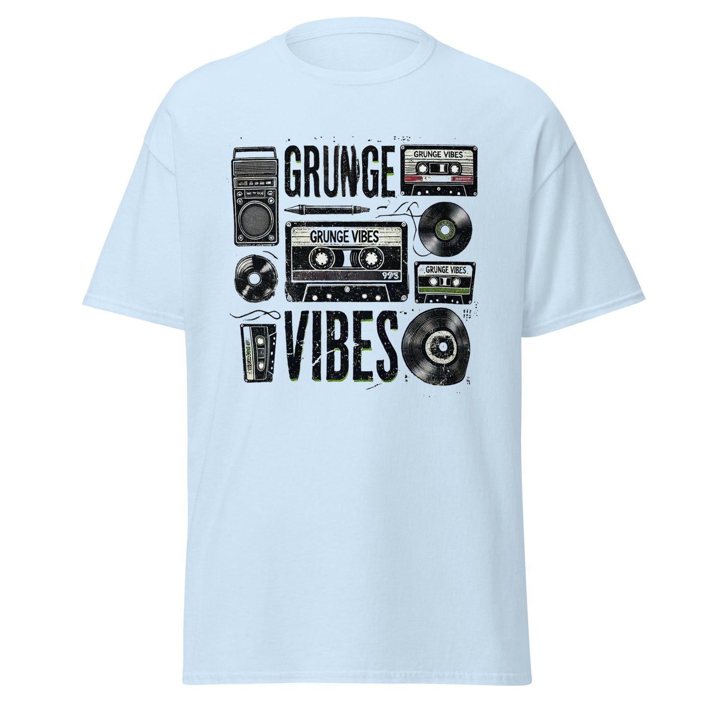 Grunge Vibes Cassette Tee - LUDE fashion, streetwear, unique designs, custom apparel, gift ideas, trendy, eco-friendly, statement pieces, graphic tees, sustainable fashion, minimalist, pop culture, creative prints, bold designs, limited edition, casual wear, artistic, lifestyle