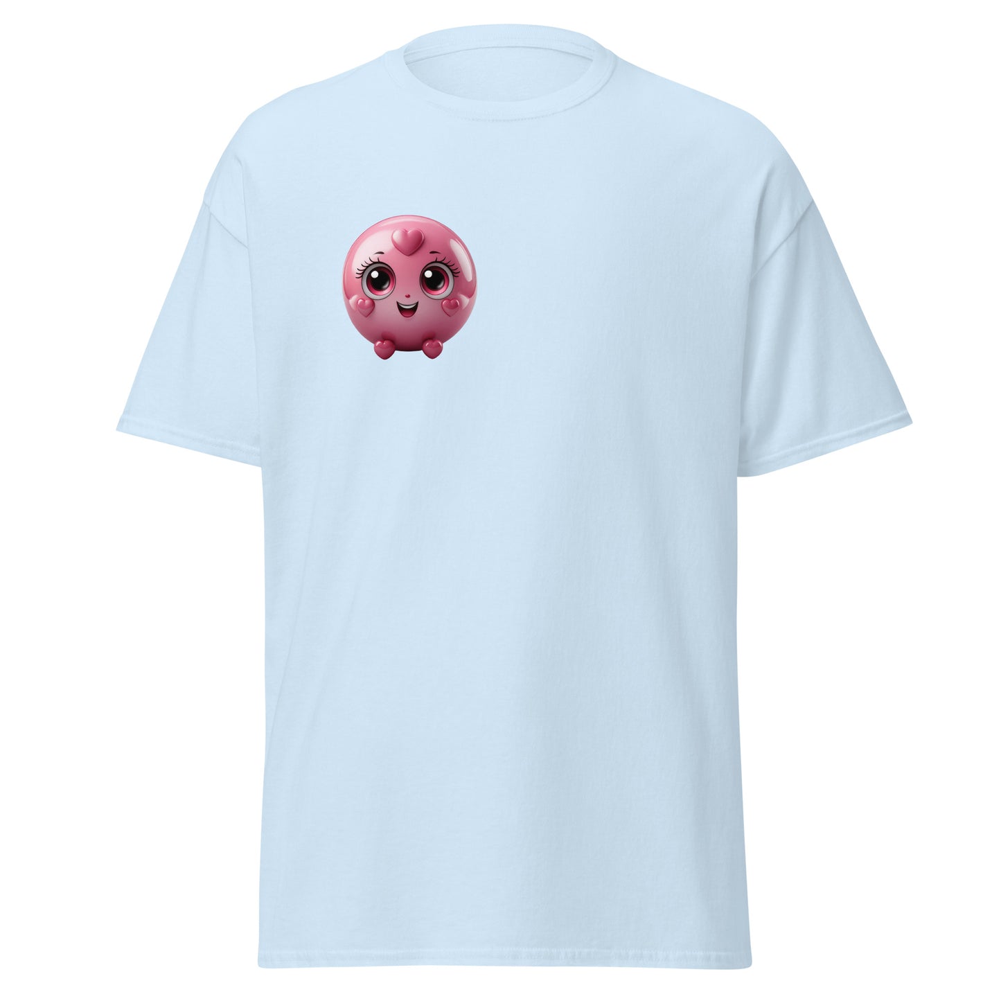 Love-Struck Emoji Unisex Classic Tee in baby blue with cute graphic, 100% cotton, trendy streetwear fashion, unique and eco-friendly design.