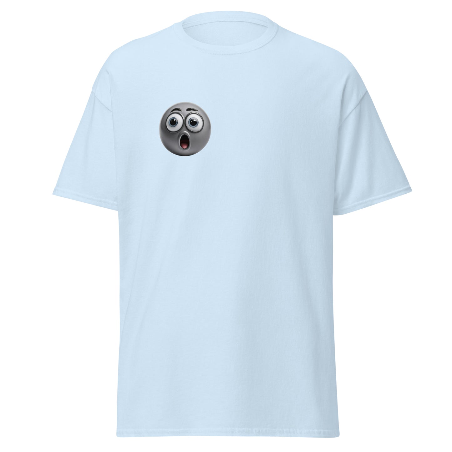 Shocked Expression Emoji Unisex Tee - Trendy Graphic Streetwear Fashion Shirt in Light Blue Cotton