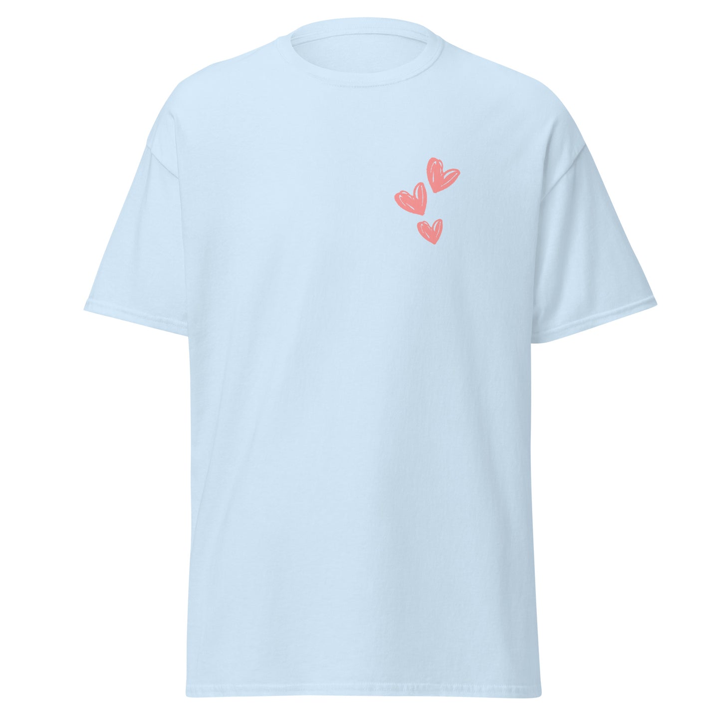 Unisex classic tee with triple heart design, perfect for trendy streetwear and casual wear. Eco-friendly and made of 100% cotton.