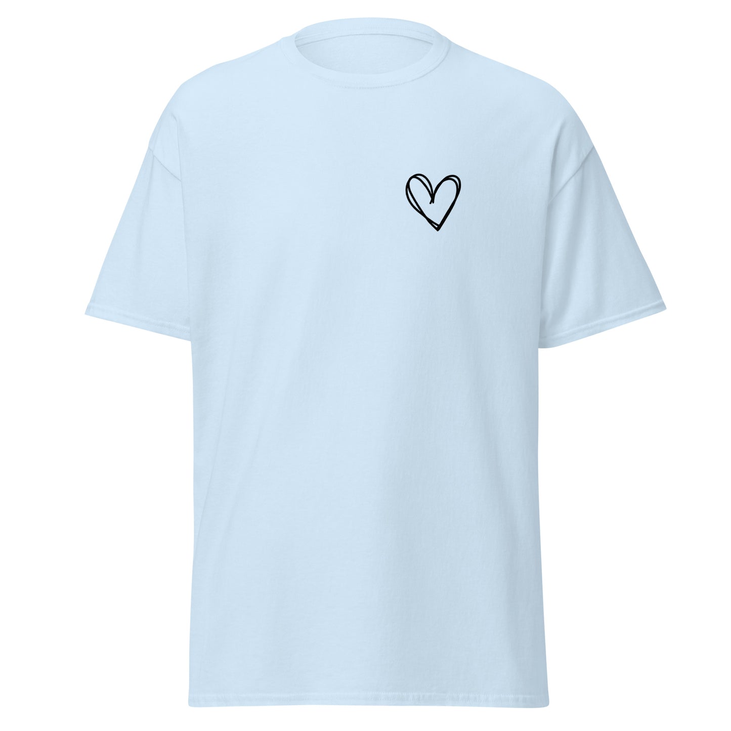 Unisex cotton tee with simple heart design, ideal for trendy streetwear and minimalist fashion. Eco-friendly and perfect for casual outfits.